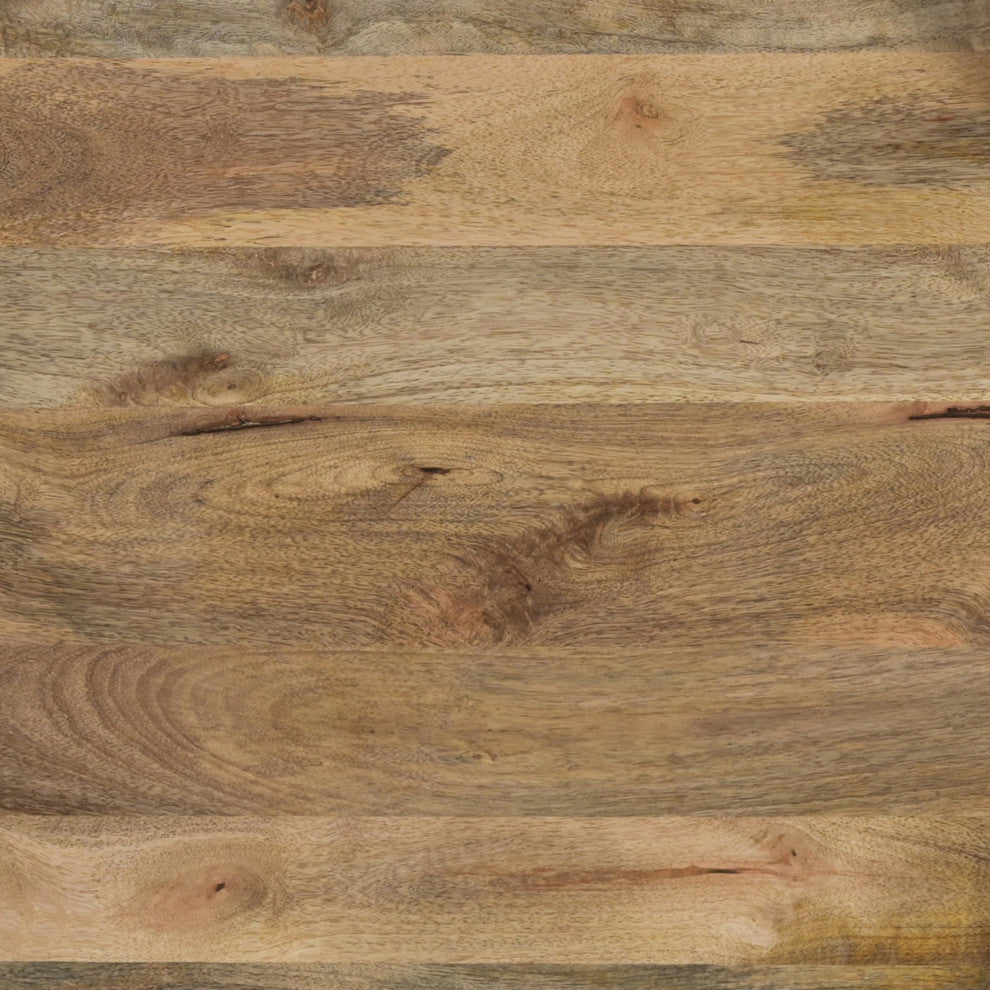 29" Coffee Table Round Handcrafted Mango Wood Carved Edge Black Iron Legs