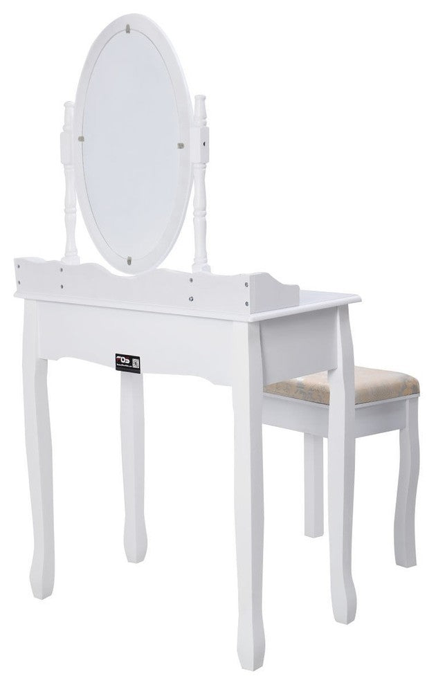 White Vanity Makeup Dressing Table With Rotating Mirror