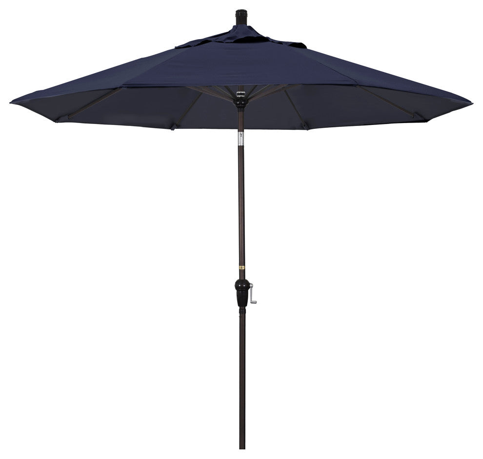 9' Bronze Auto-Tilt Crank Aluminum Umbrella, Navy Olefin