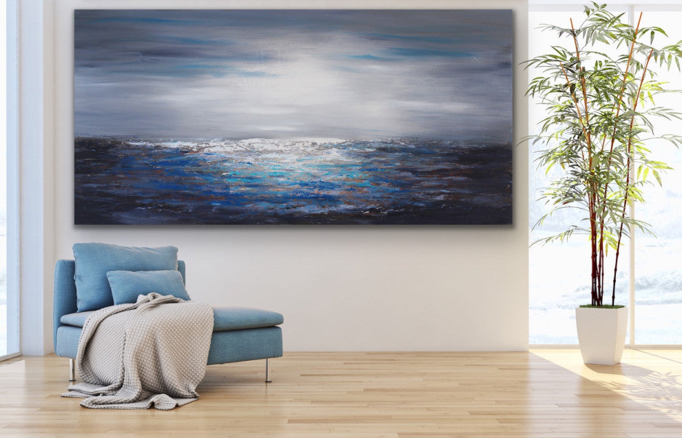 36x72" Blue coastal painting Large Modern contemporary beach art Wall Art Decor