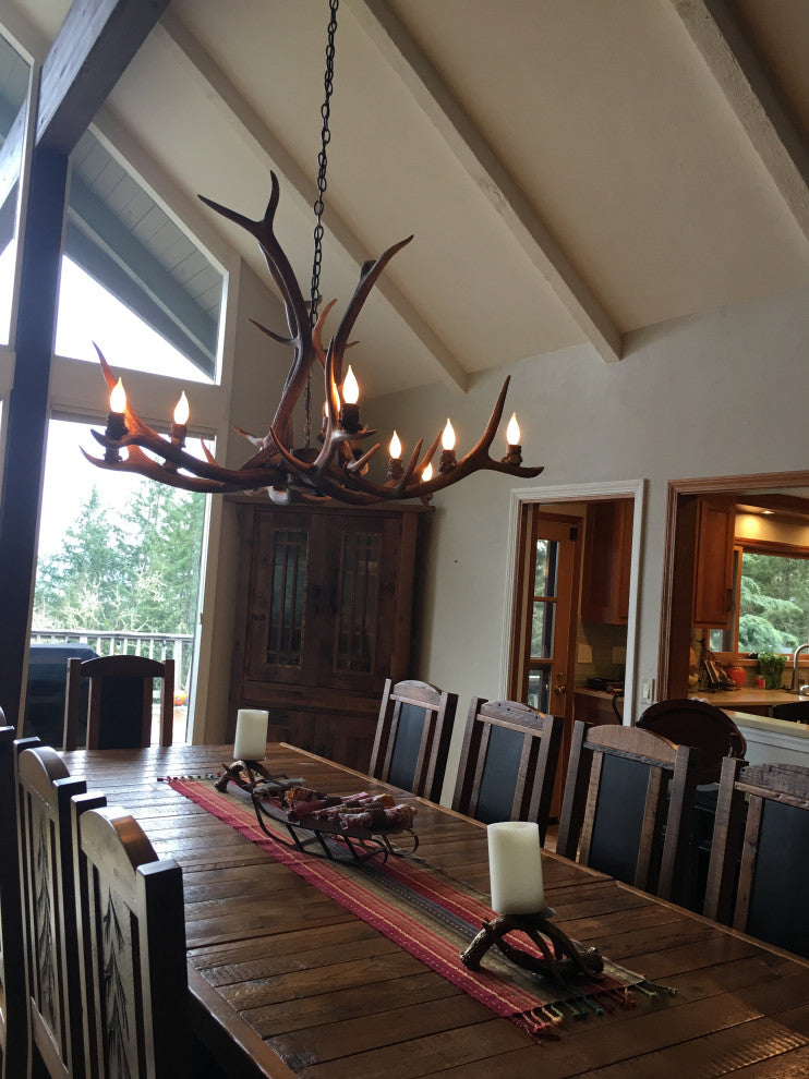 Elk Single Tier Deer Antler Chandelier Light, Extra Large, Rawhide Shades