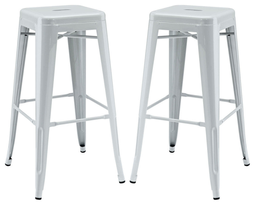 Modern Contemporary Dining Kitchen Metal Bar Stools, Gray, Set of 2
