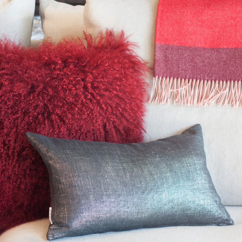 Genuine Mongolian Sheepskin Throw Pillow with Insert (16+ Colors), Red