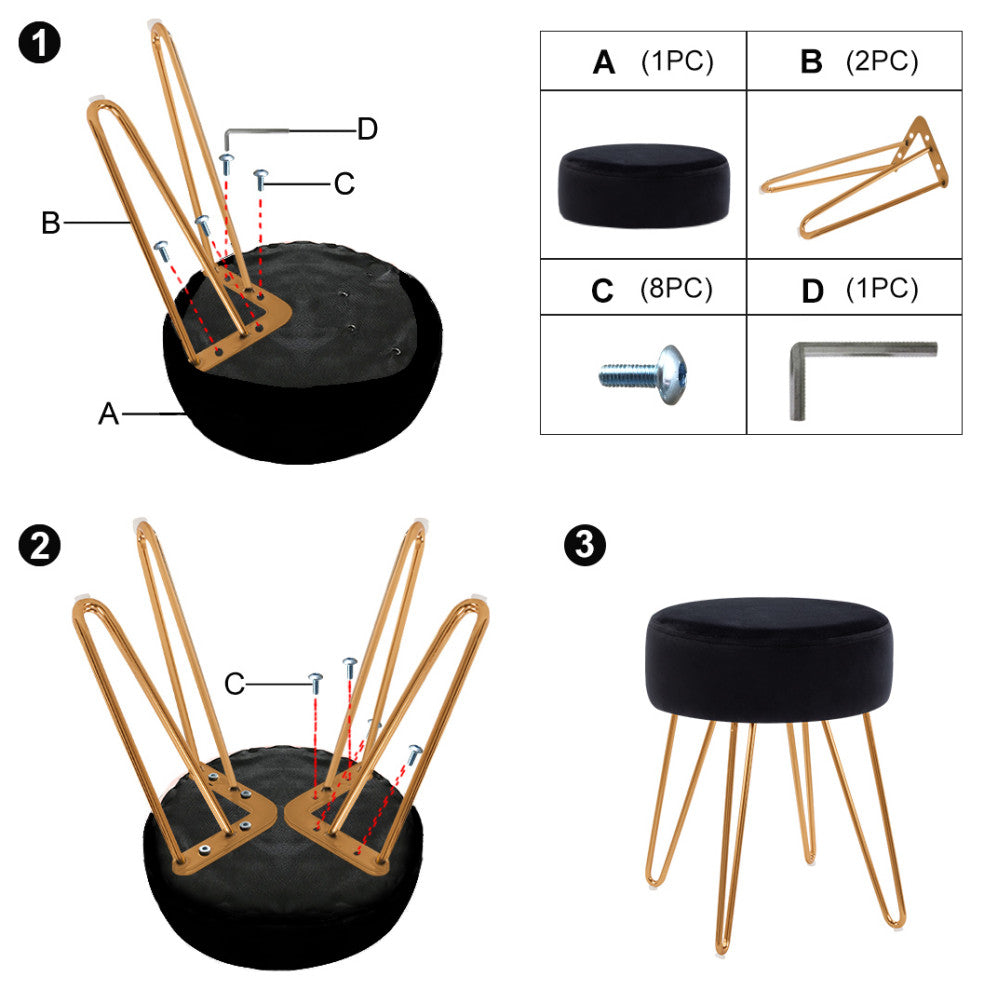 Golden Hairpin Legs Vanity Stool, Black