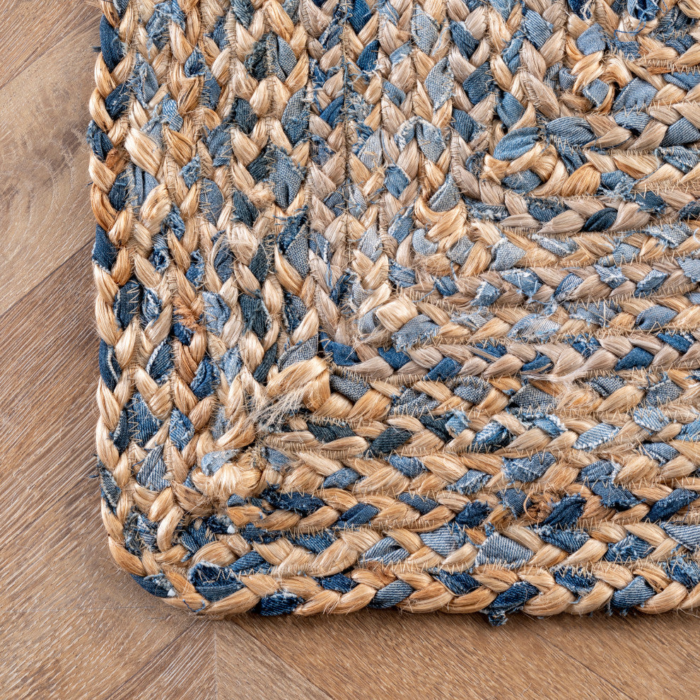 Nuloom Hand Braided Twined Jute and Denim Area Rug, Blue 4'x6'