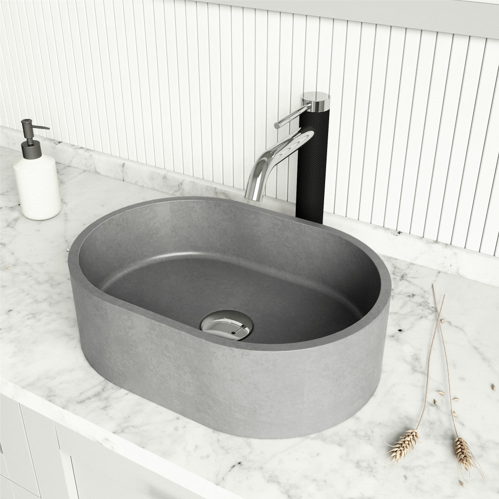 VIGO Giralda 16"L x 11"W x 5"H Concreto Stone Oval Bathroom Vessel Sink