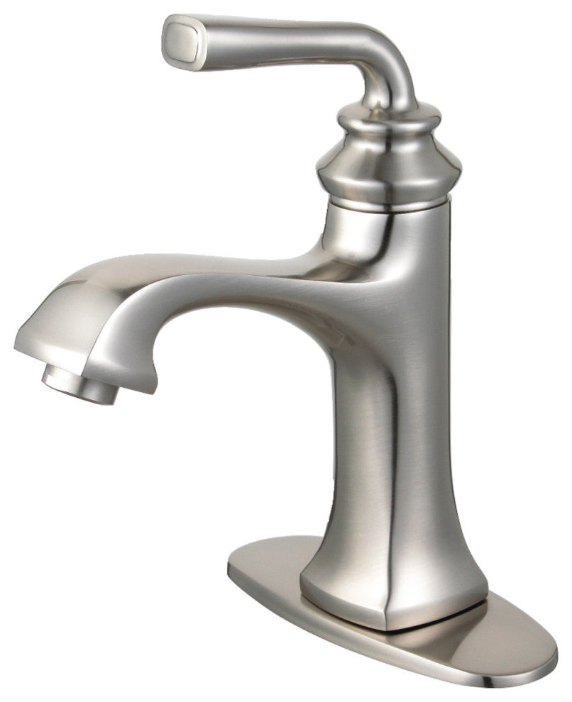 Single-Handle Bathroom Faucet With Push-Up Drain and Deck Plate, Brushed Nickel