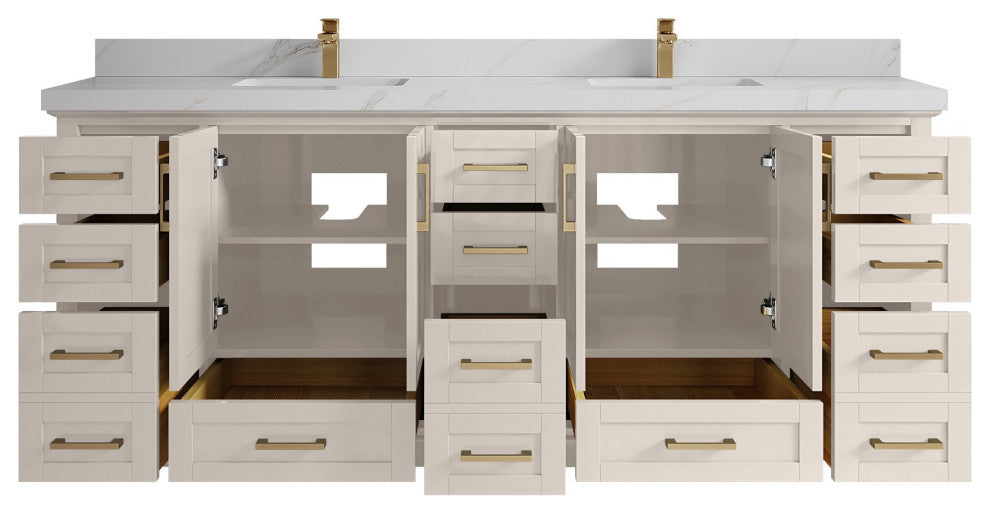 Boston 84" Double Sink Bath Vanity in Fine Grain 2" Calacatta Sienna