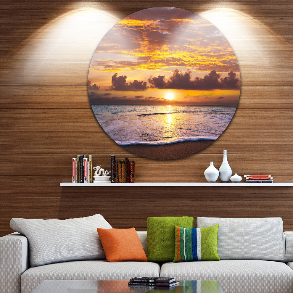 Layers Of Yellow Clouds At Sunset, Seashore Round Wall Art, 36"