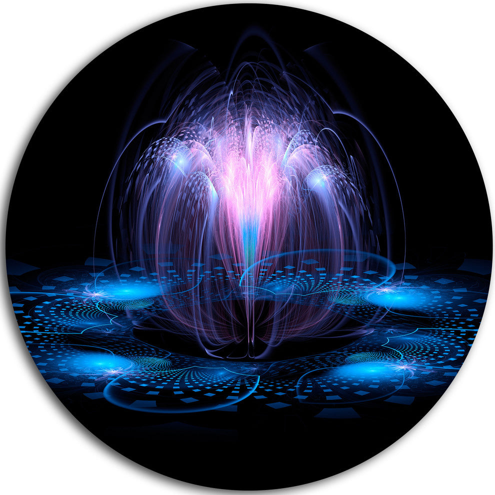 Fractal Blue Flowing Flower, Floral Art Disc Metal Wall Art, 23"