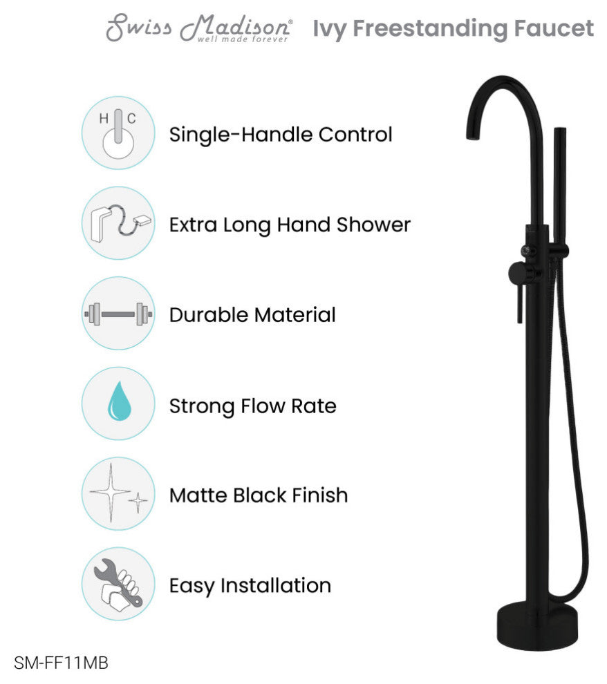 Ivy Freestanding Bathtub Faucet, Matte Black