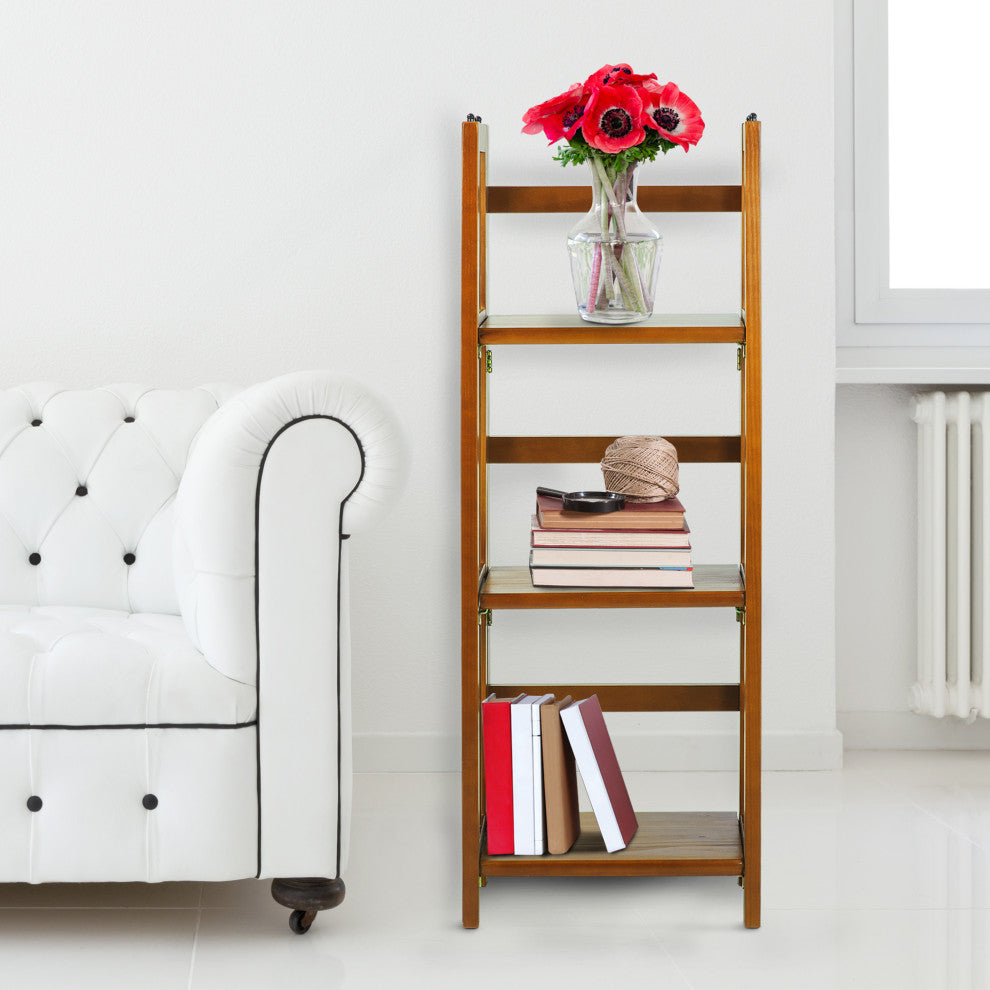 03-Shelf Folding Bookcase 14" Wide-Honey Oak