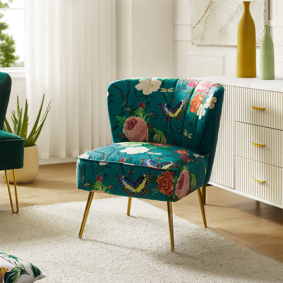 Accent Side Chair With Tufted Back, Blue