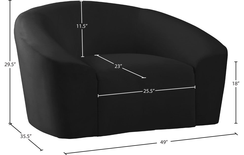 Riley Velvet Upholstered Rounded Chair, Black