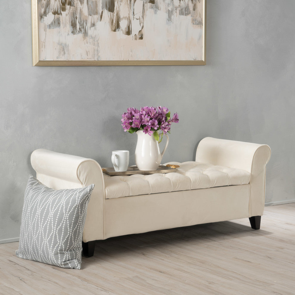 GDF Studio Keiko Contemporary Rolled Arm Velvet Storage Ottoman Bench