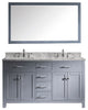 Caroline 60" Double Bathroom Vanity Set Gray, Marble Countertop