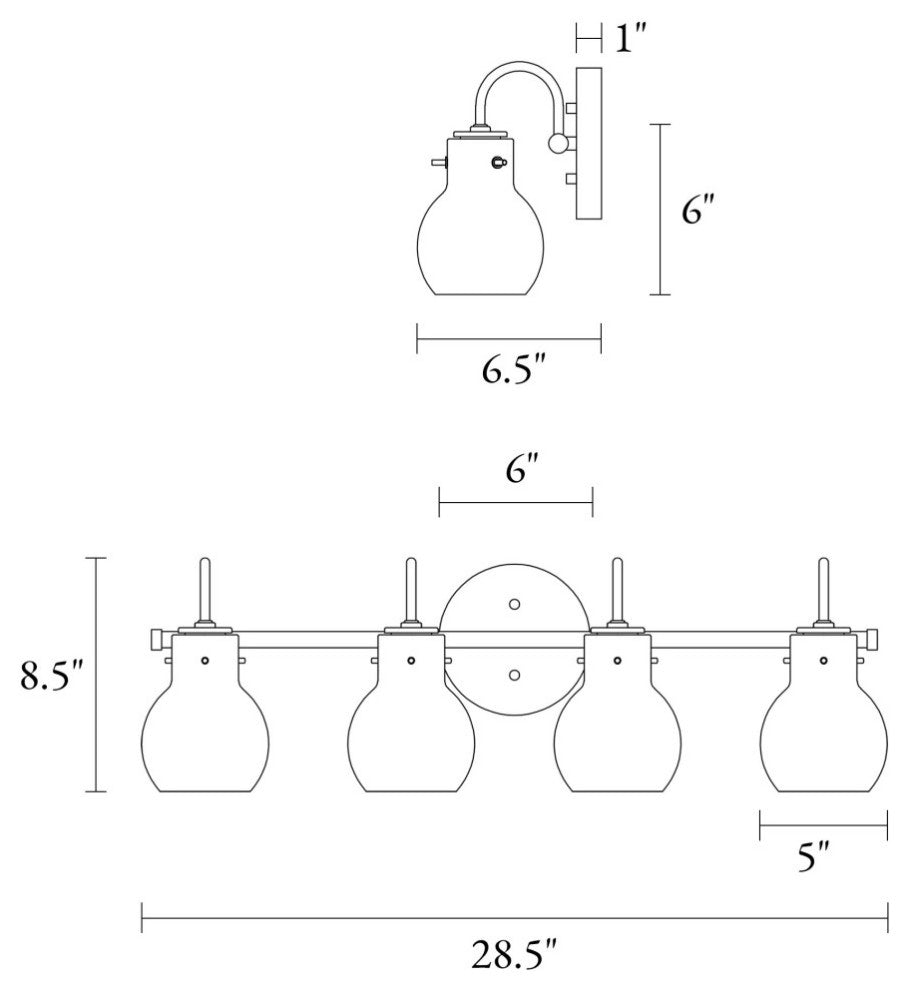 LNC Modern Matte Black Globe Clear Glass Bathroom Vanity Light, 4 Lights