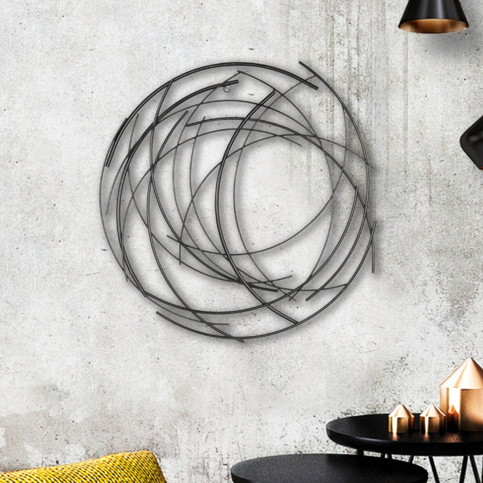 Denine Black Abstract Round Wall Art