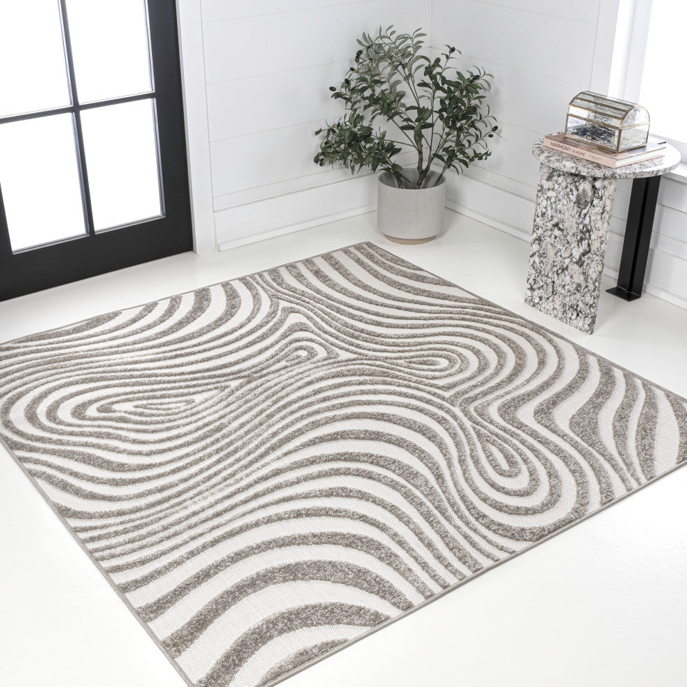 Maribo High-Low Abstract Groovy Striped Indoor/Outdoor Area Rug