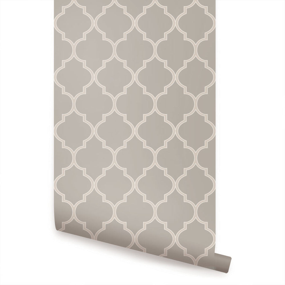 Moroccan Peel and Stick Vinyl Wallpaper, Warm Gray, 24" X 60"