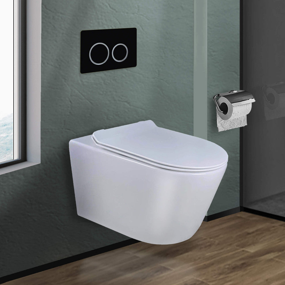 In-Wall Toilet Set, 2"x4" Carrier/Tank, White, Black Round Actuator
