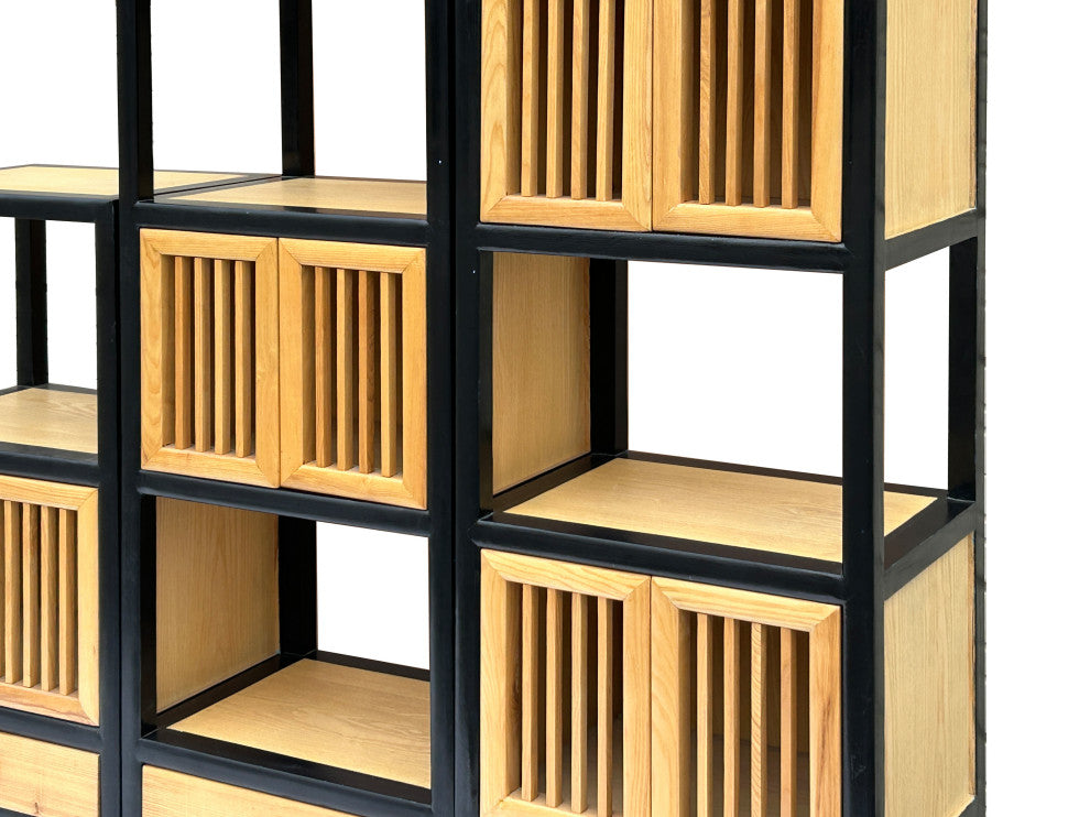 Set of 3 Black Tan Shutter Doors Display Cabinet Bookcase Room Divider Hws4398