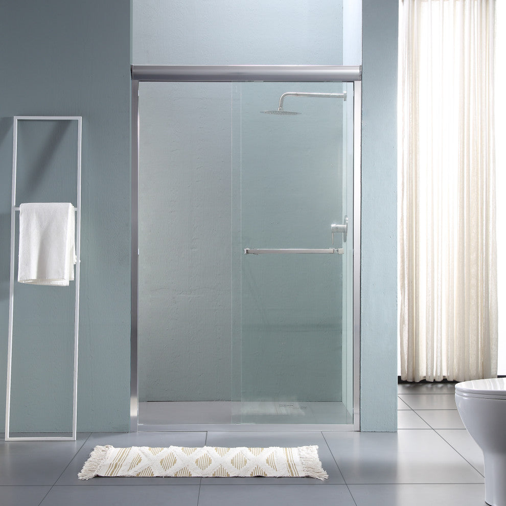 48" W x 76" H Double Sliding Semi-Frameless Shower Door