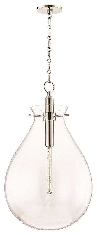 Ivy LED Large Pendant With Clear Glass Shade, Polished Nickel