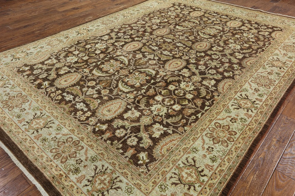 Hand-Knotted Oushak Style Floral Peshawar Chobi Quality Wool Rug, 9'x12'