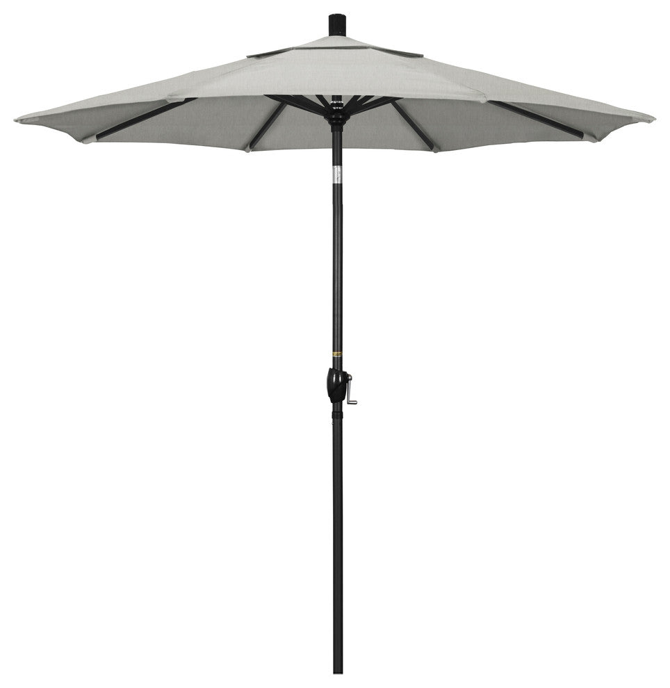 7.5' Matted Black Push-Button Tilt Crank Aluminum Umbrella, Granite Sunbrella