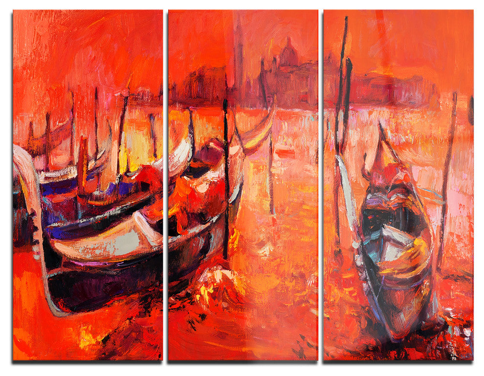 "Red Sunset Over Venice" Metal Wall Art, 3 Panels, 36"x28"