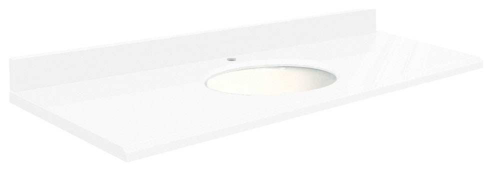 Quartz 61"x22" Vanity Top, Single Faucet Hole, Nano Crystal, White Bowl
