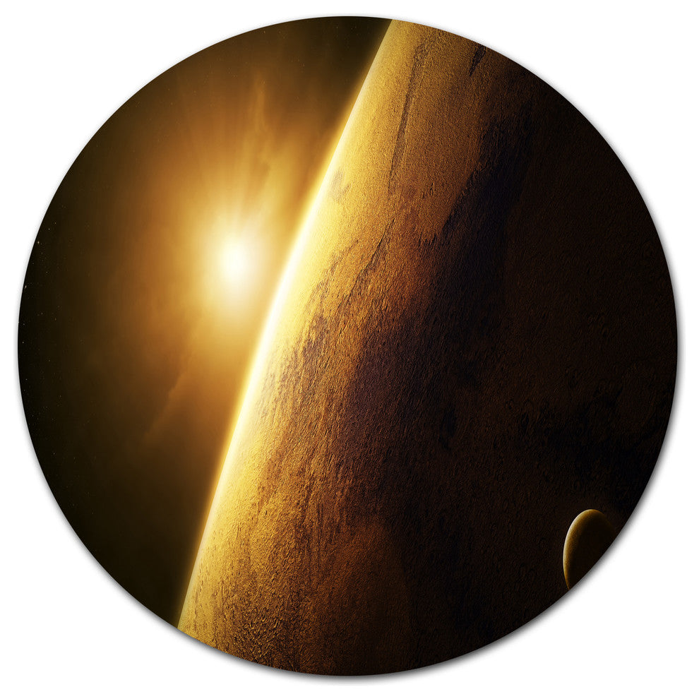 Planet Mars Close-Up With Sunrise, Landscape Round Wall Art, 36"