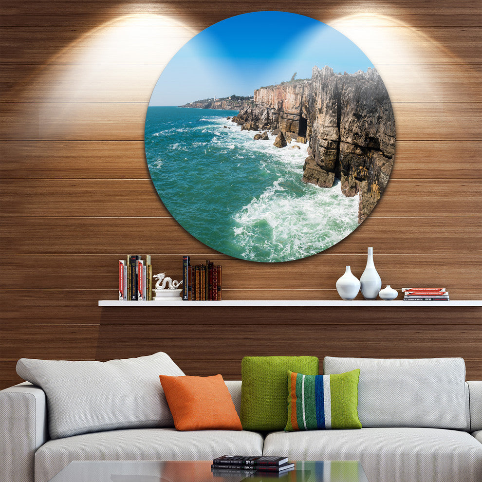 Coastline Of Cascais, Seascape Photography Round Wall Art, 38"