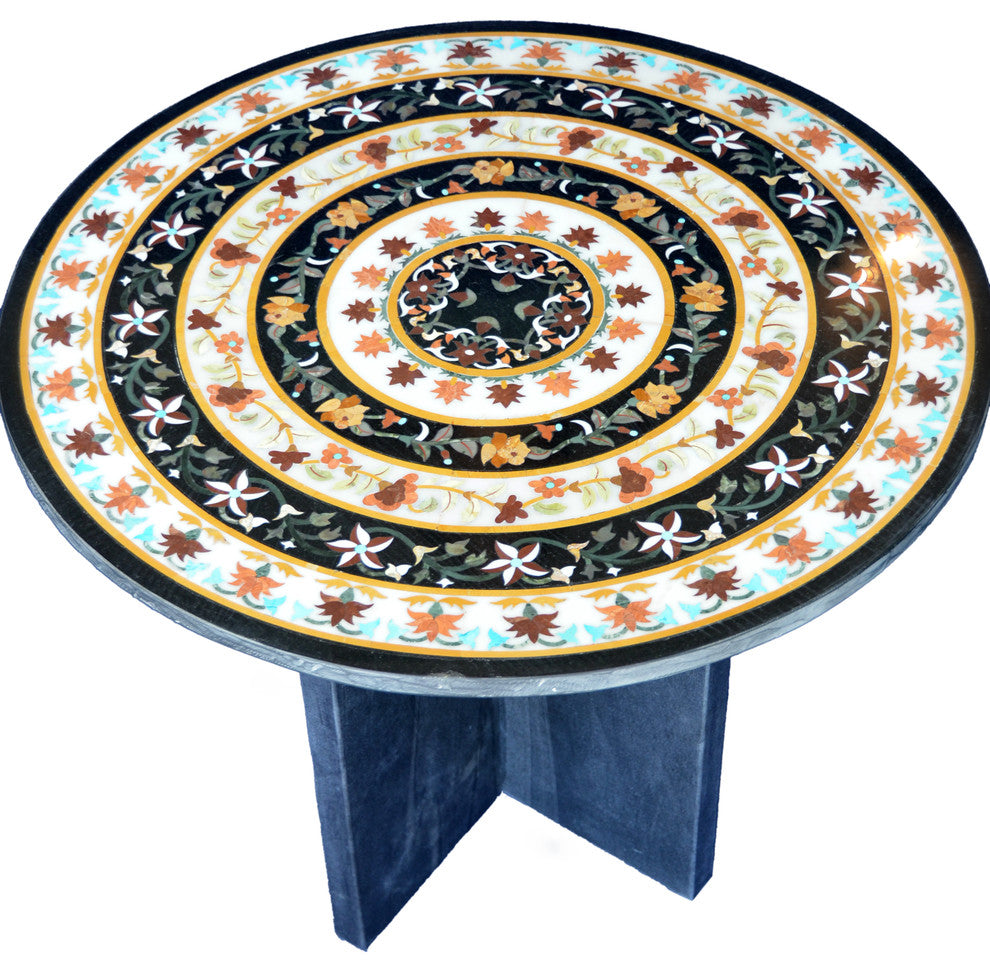 Concentric Black and White Marble Inlay Table