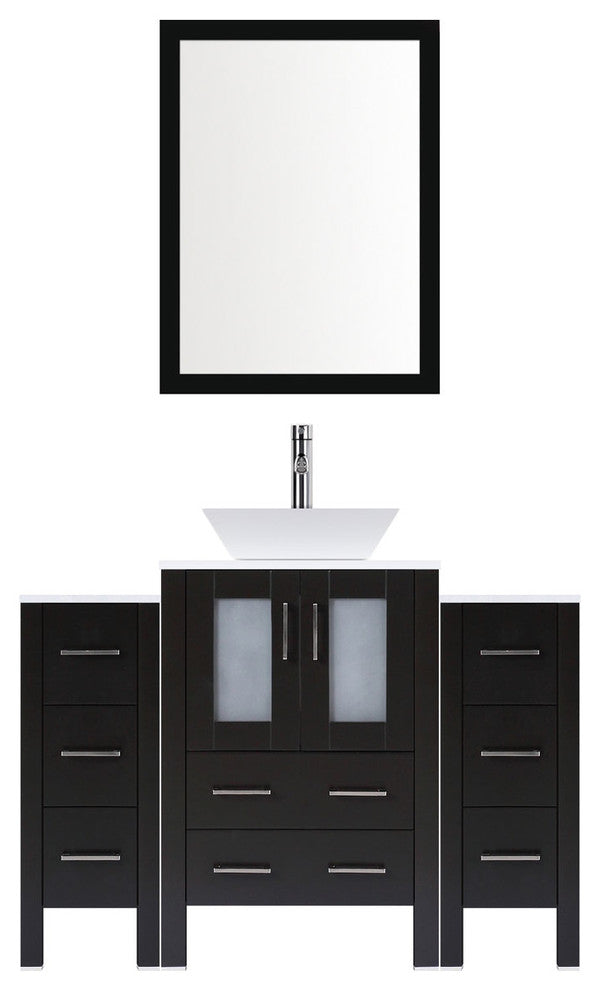 Modern Vanity Set With Two Sink Bases With Mirrors and Five Drawer Bases, Espres