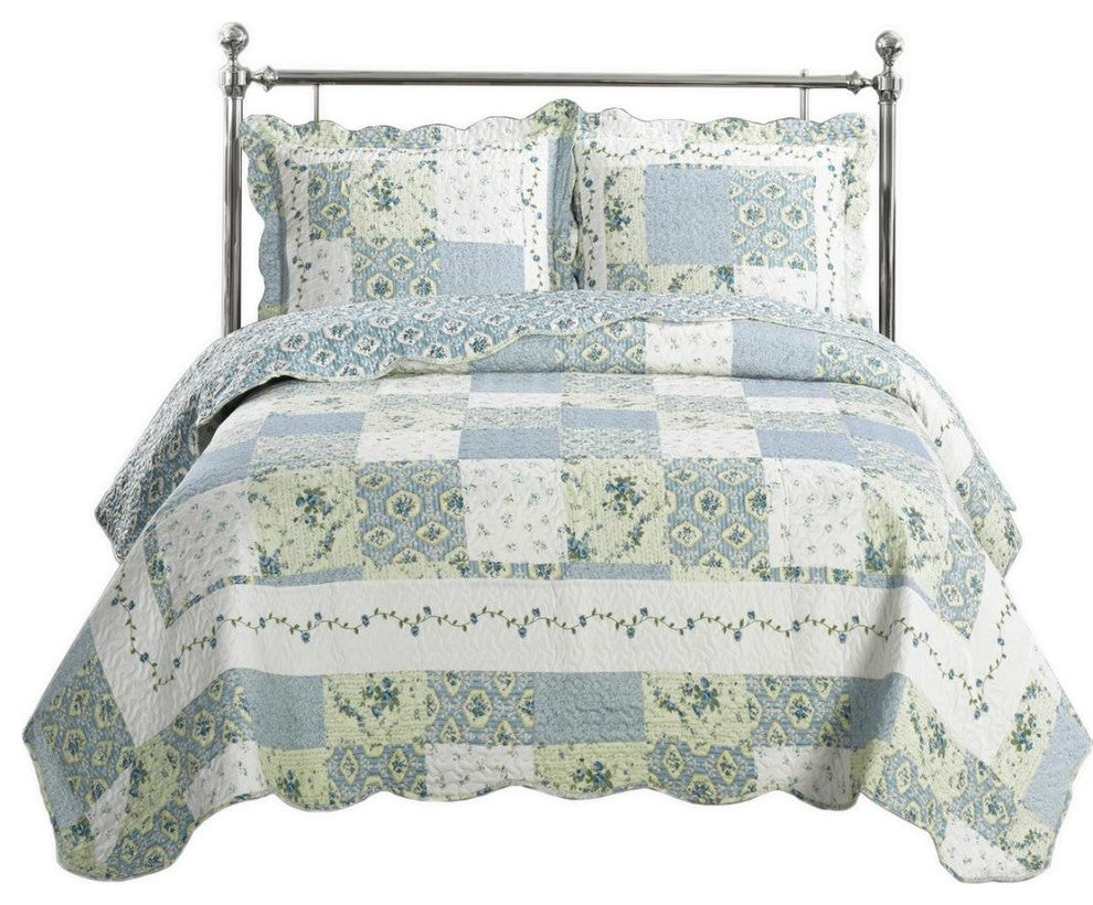 Brea Floral Print Oversized Antique Quilt Set, Full/Queen