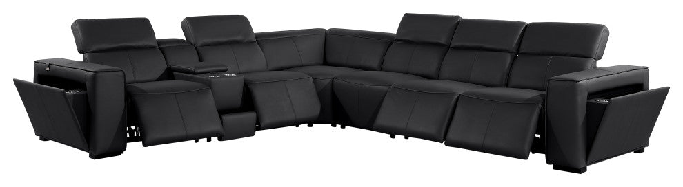 Niccolo Italian Leather 7-Piece L-Shaped Power Reclining Sectional, Black