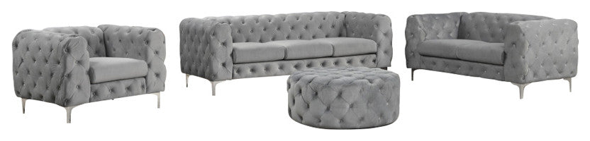 Julissa 4 Piece Velvet Living Room Set UFE, Gray
