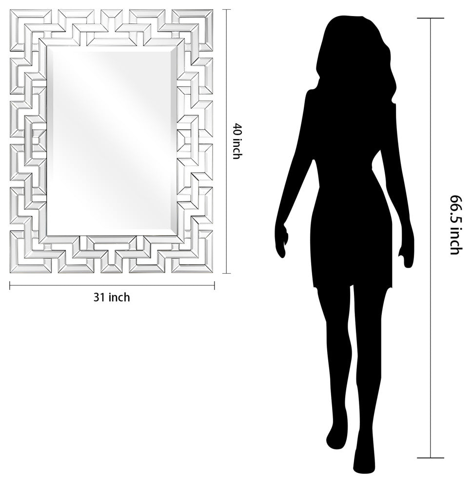 Rectangular Antique Wall Mirror, 0.75" Beveled Center, 40"x 31" Bathroom Mirror