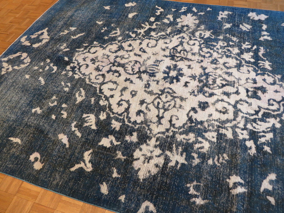 8x12 Hand Knotted Overdyed Ivory & Blue Persian Tabrez Oriental Rug