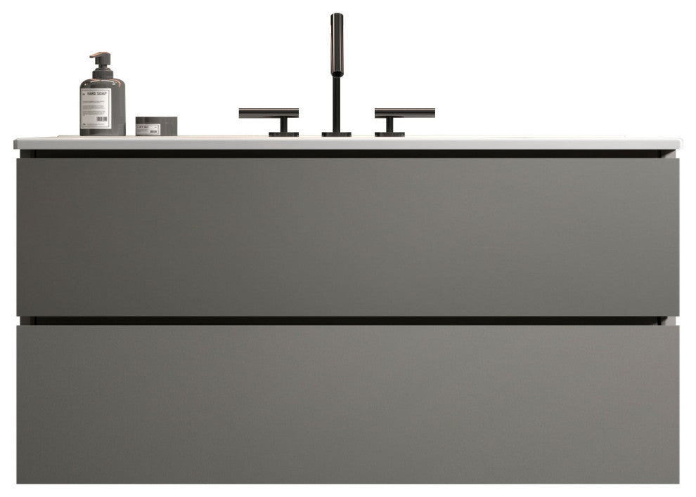 Wall-Mounted Bathroom Vanity Set with Ceramic Sink, Gray, 36"