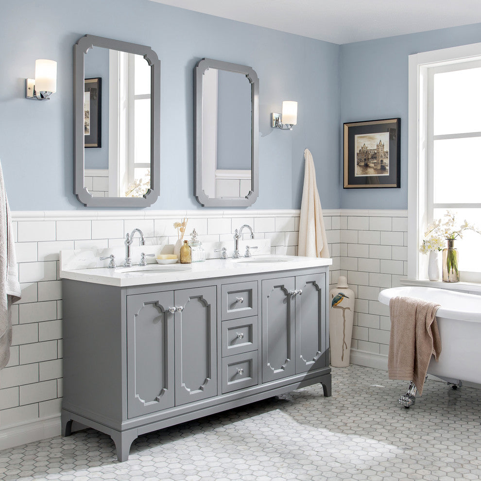 60" Wide Cashmere Gray Double Sink Quartz Carrara Bathroom Vanity