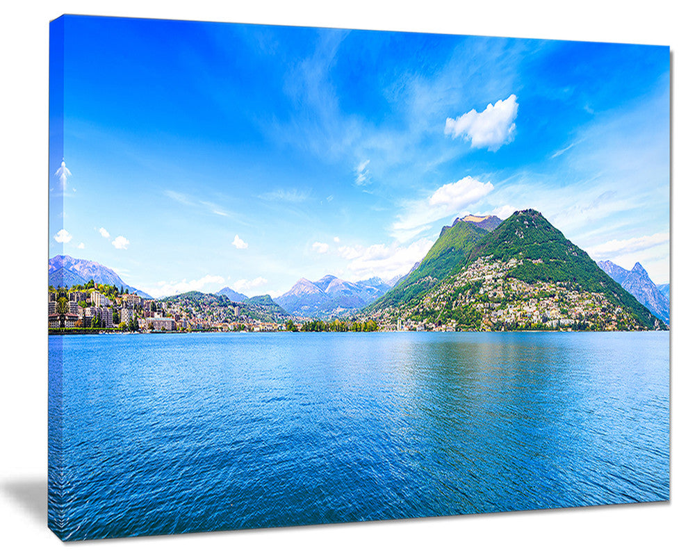 "Lugano Lake Ticino Panorama" Seashore Canvas Art, 20"x12"