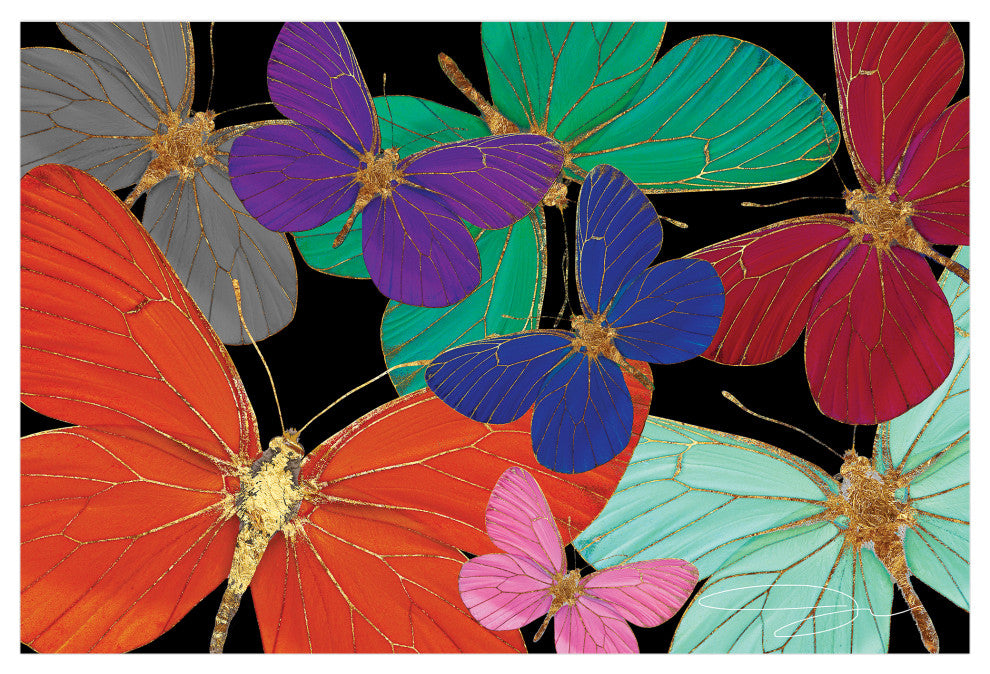Colorful Butterflies Wall Art Unframed Free Floating Tempered Glass