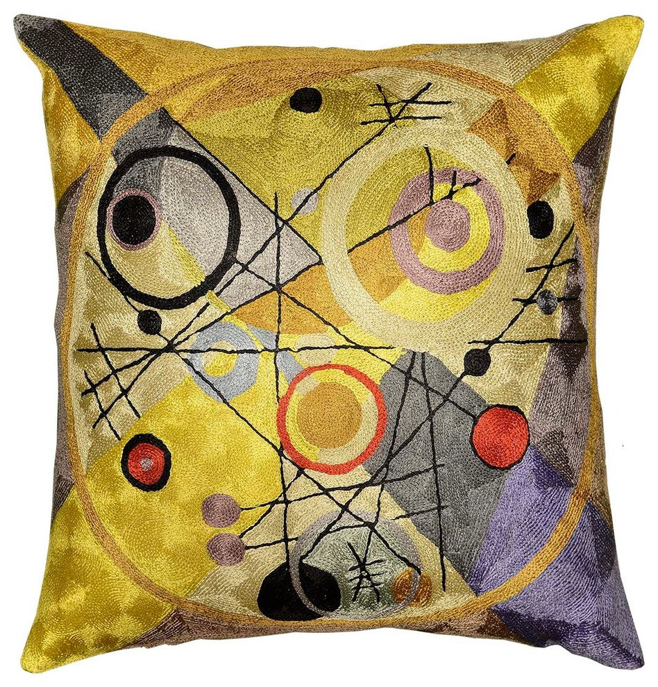 Kandinsky Cushion Cover Circles In A Circle III Yellow Handmade Art Silk 18x18"