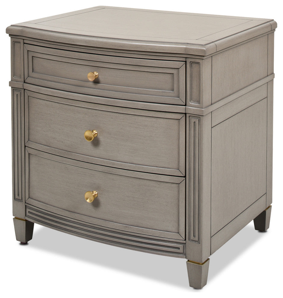 Dauphin Solid Wood 3-Drawer Gold Accent End Table, Gray Cashmere
