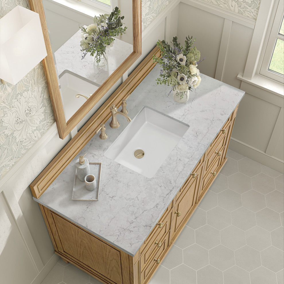Lorelai 48" Single Vanity, Light Natural Oak, 3 CM Eternal Jasmine Pearl Top