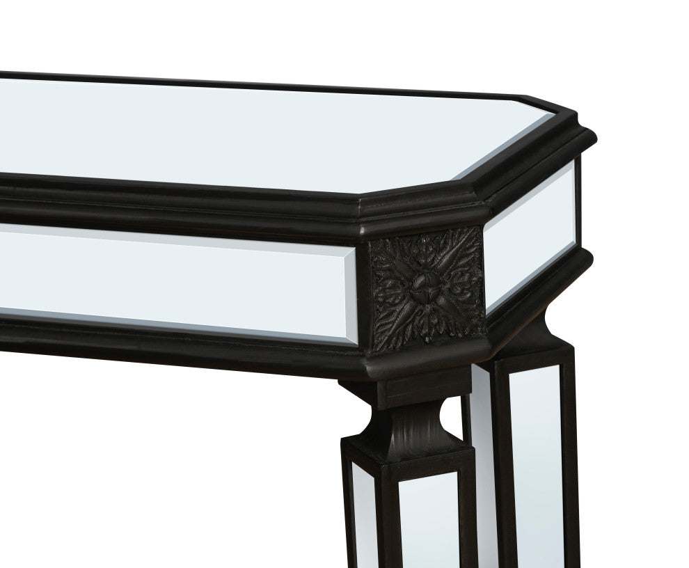 GDF Studio 48" Vintage Mirror Console Table, Wood Grain Carving, Black/Silver