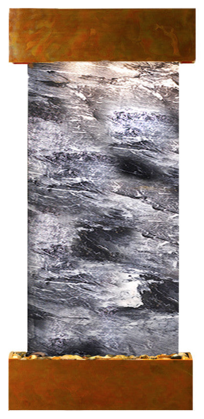 Cascade Springs Water Fountain, Black Spider Marble, Rustic Copper, Square